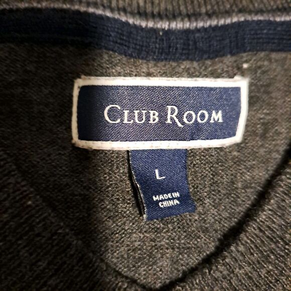 Club Room Merino Wool Blend Sweater Mens Size L Gray Long Sleeve V Neck Pullover - Picture 3 of 8